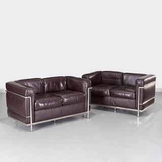 Corbusier (after), pair LC2 style 2-seat settees