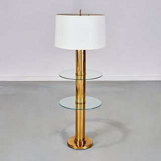 Modernist brass and glass two-tier lamp table