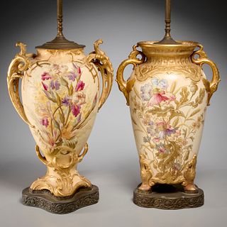 (2) large Royal Bonn porcelain vase lamps