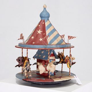 Americana folk art carved and painted carousel