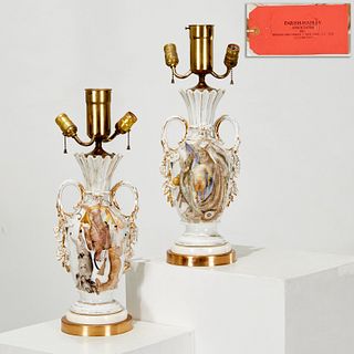 Pair Old Paris porcelain lamps, Parish Hadley