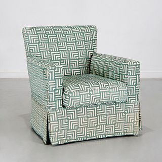 Custom upholstered swivel club chair