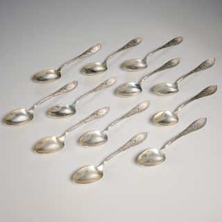 Set (12) Whiting 'Arabesque' sterling spoons