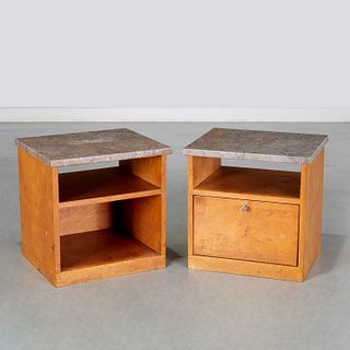 Pair Mid-Century Modern marble top bedside tables