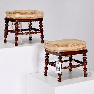 Pair Victorian walnut footstools, ex-Rockefeller