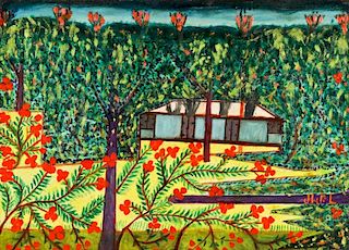 Joseph Jean-Laurent (1893-1976) Country Home with Flowering Trees