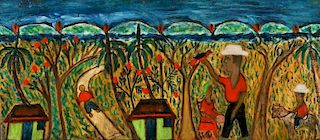 Joseph Jean-Laurent (Haitian/Croix-des-Bouquets, 1893-1976) Countryside with Man and Bird