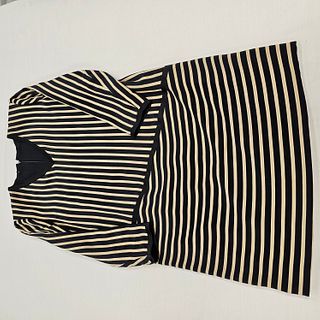 Galanos Black and Tan Striped Dress with Drop Waist