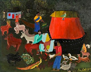 Antony Bélizaire (Haitian, 20th c.) Animals Boarding Noah's Ark, 1953