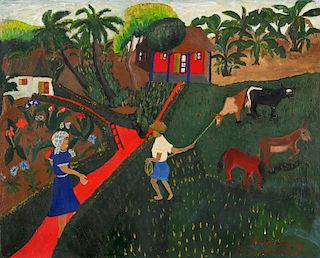 Antony Bélizaire (20th c.) Rural Scene with Cattle and Crops, 1953