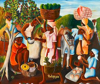 Roland Bigaud (Haitian, 20th c.) La Venta En El Mercado (Market Undercurrents), c. 1958