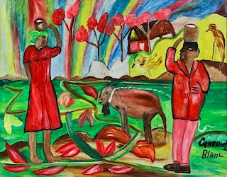 Gabriel Blanc (Haitian, 20th c.) Man, Woman and Goat