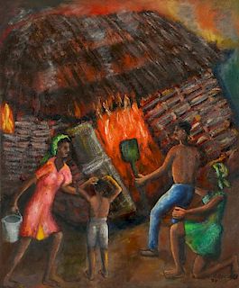 G. Georges (Haitian, 20th c.) House Ablaze, 1974