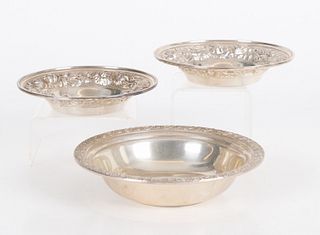 Three Sterling Silver Repousse Bowls