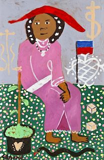 Gerard Fortune (Haitian/Pétionville, b. 1933) Woman in Purple with Flag