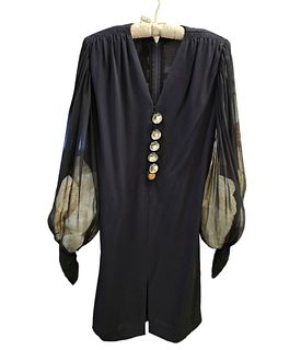 Galanos Black Silk Dress with Sheer Poet Sleeves