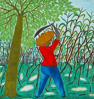 Penius Leriche (Haitian/Jacmel, b. 1940) Man Cutting Vegetation