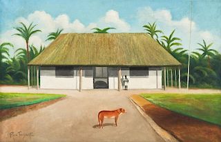 Rene Toussaint (Haitian, 20th c.) Dog and House