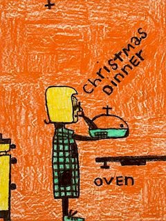 David Olson (American, 20th c.) 2-Sided Drawing "Christmas Dinner Oven"
