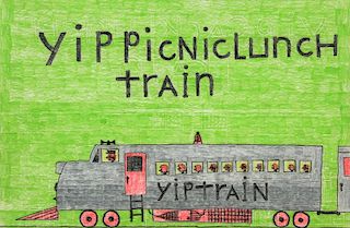 David Olson (American, 20th c.) 2-Sided Drawing "Yip Picnic Lunch Train"