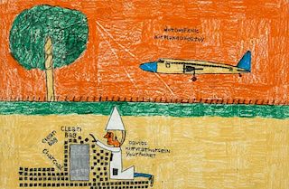 David Olson (American, 20th c.) "Hot Dog Picnic Airplane Like a Toy"