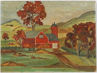 Anonymous (20th c.) Landscape with Red Barn
