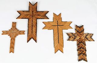 4 American (20th c.) Folk Art Match Stick Crosses