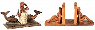 American Folk Art Carved Mermaid Desktop Accessories