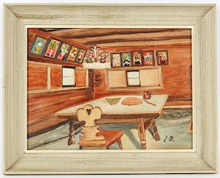 J.M. (American, 20th c.) Cabin with Paintings on Wall