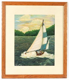 Penny Neri (American, 20th c.) Sailboat at Sunset