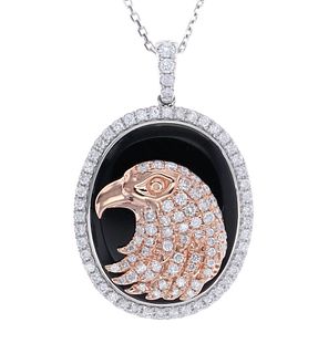 Eagle Head Onyx & Diamond 14k Gold Necklace