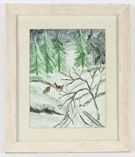 C. Lear (20th c.) Deer in Winter Snowscape