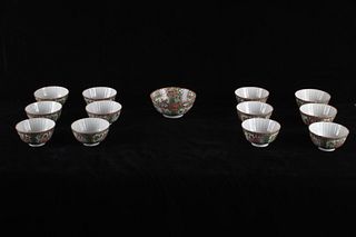 C. 1860-1890 Qing Rose Medallion Cups & Gilt Bowl