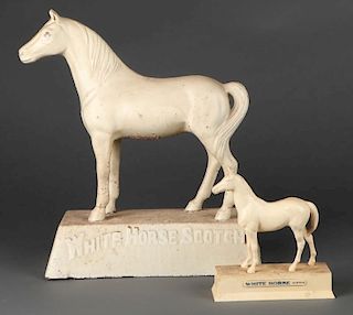 Pair of White Horse Scotch Plastic Advertising Statues
