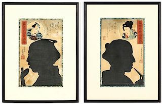 Utagawa Yoshiiku (Japanese, 1933-1904) 2 Color Woodblock Prints