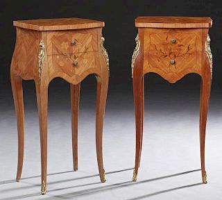 Pair of French Ormolu Mounted Marquetry Inlaid Mah