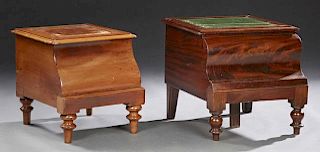 Two English Carved Mahogany Bedside Step Commodes,