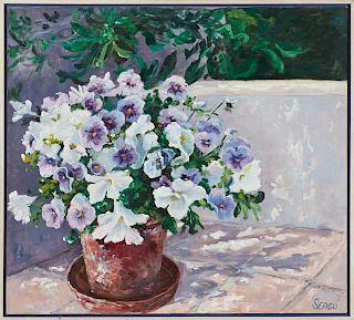 Mary Helen Seago (Louisiana), "Purple Pansies," 20