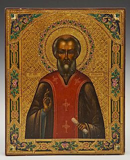 Russian Icon of St. Stephen, 19th c., egg tempera