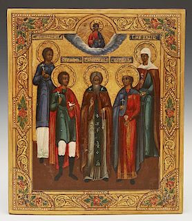 Russian Icon of Selected Saints, 19th c., depictin