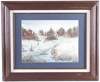 Impressionist Winter Landscape Watercolour 20th C.