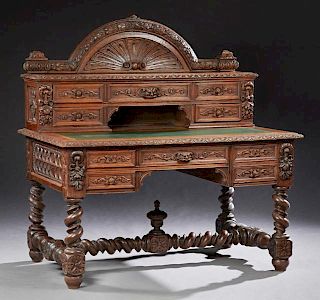 French Henri II Style Carved Oak Desk, c. 1880, wi