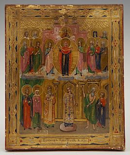 Diminutive Russian Icon Of the Pokrov of the Mothe