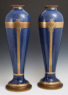 Pair of Gilt Bronze Mounted Ceramic Baluster Vases
