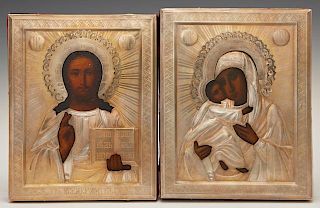 Pair of Russian Wedding Icons, late 19th c., of th