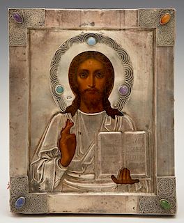 Russian Icon of Christ Pantocrator, 19th c., with
