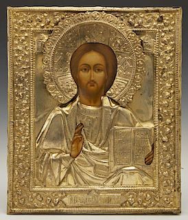 Russian Icon of Christ Pantocrator, 19th c., with