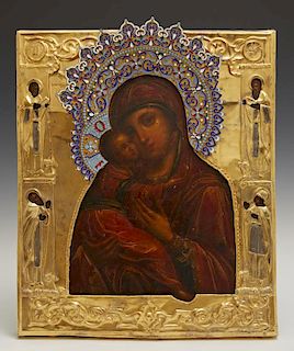 Russian Icon of the Virgin of Vladimir, Moscow, 18