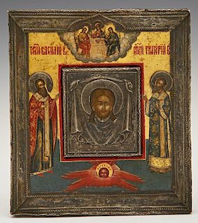 Unusual Russian Icon of Christ, 19th c. with a met
