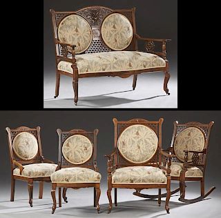 American Aesthetic Carved Walnut Five Piece Parlor